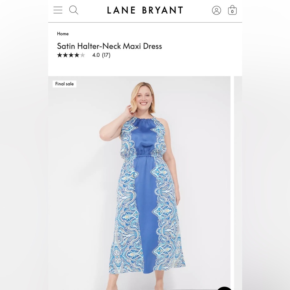 Lane Bryant Satin Halter-Neck Blue Maxi Dress